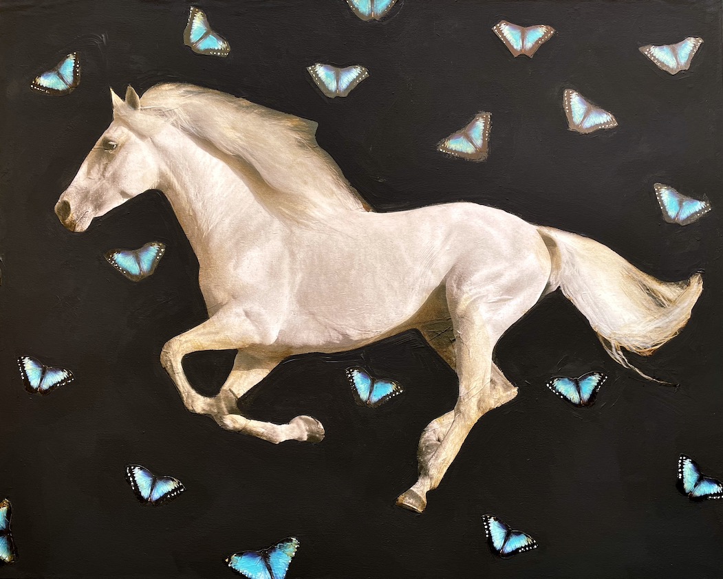 "Horse with butterflies" - inches 47x59 - Schofield Anke