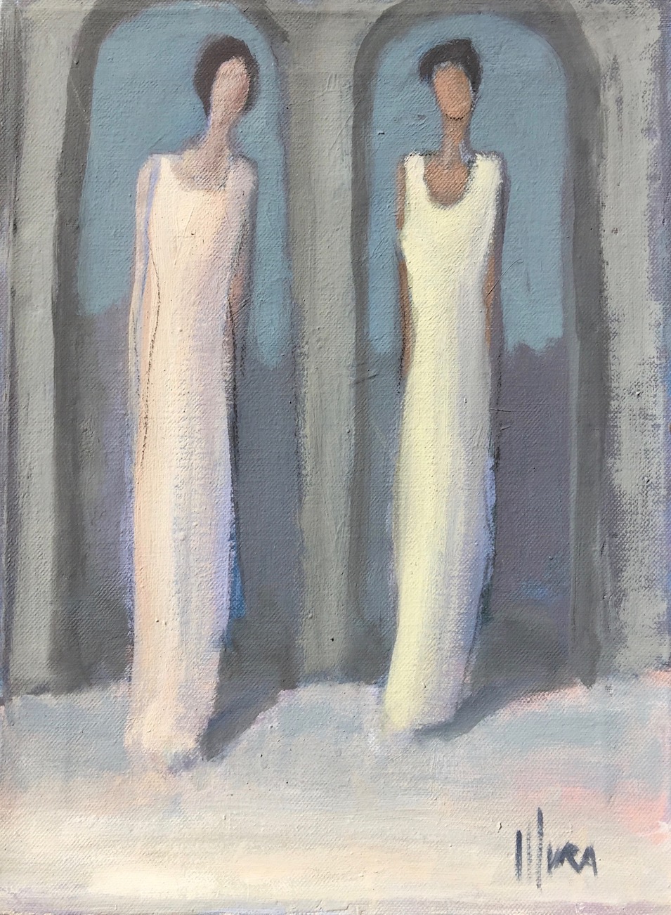 "Due donne sotto gli archi" - inches 16x12 - Mura Emanuele