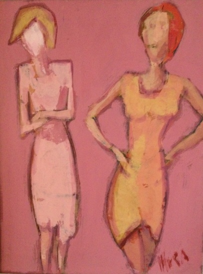 "Due figure femminili (rosa)" - inches 16x12 - Mura Emanuele